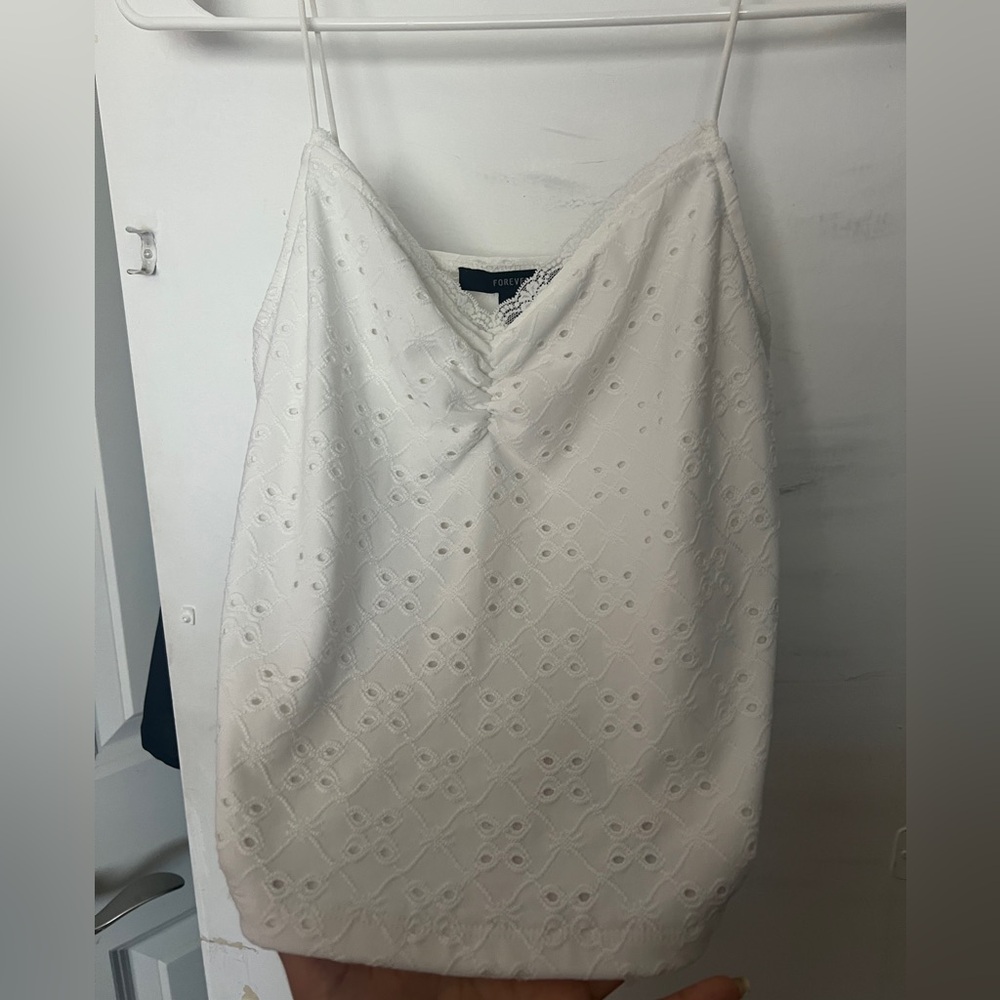 Forever 21 White Eyelet Lace-Trim Cami